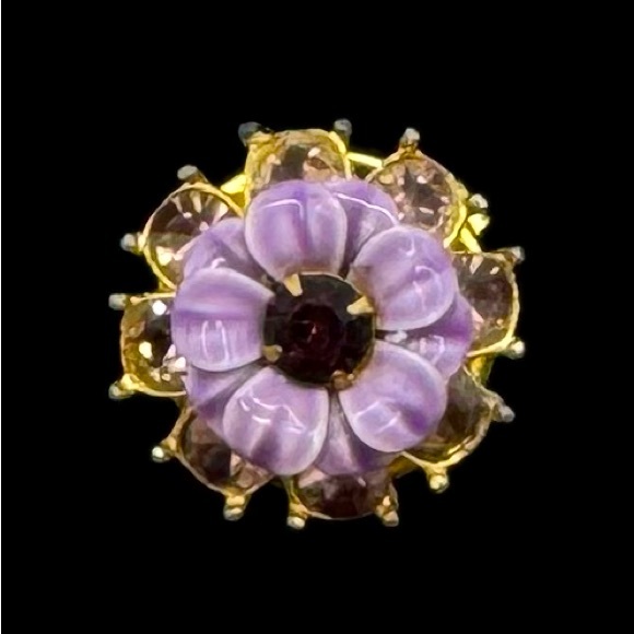 VINTAGE Crystal & Enamel Flower Button Cover - Picture 3 of 12